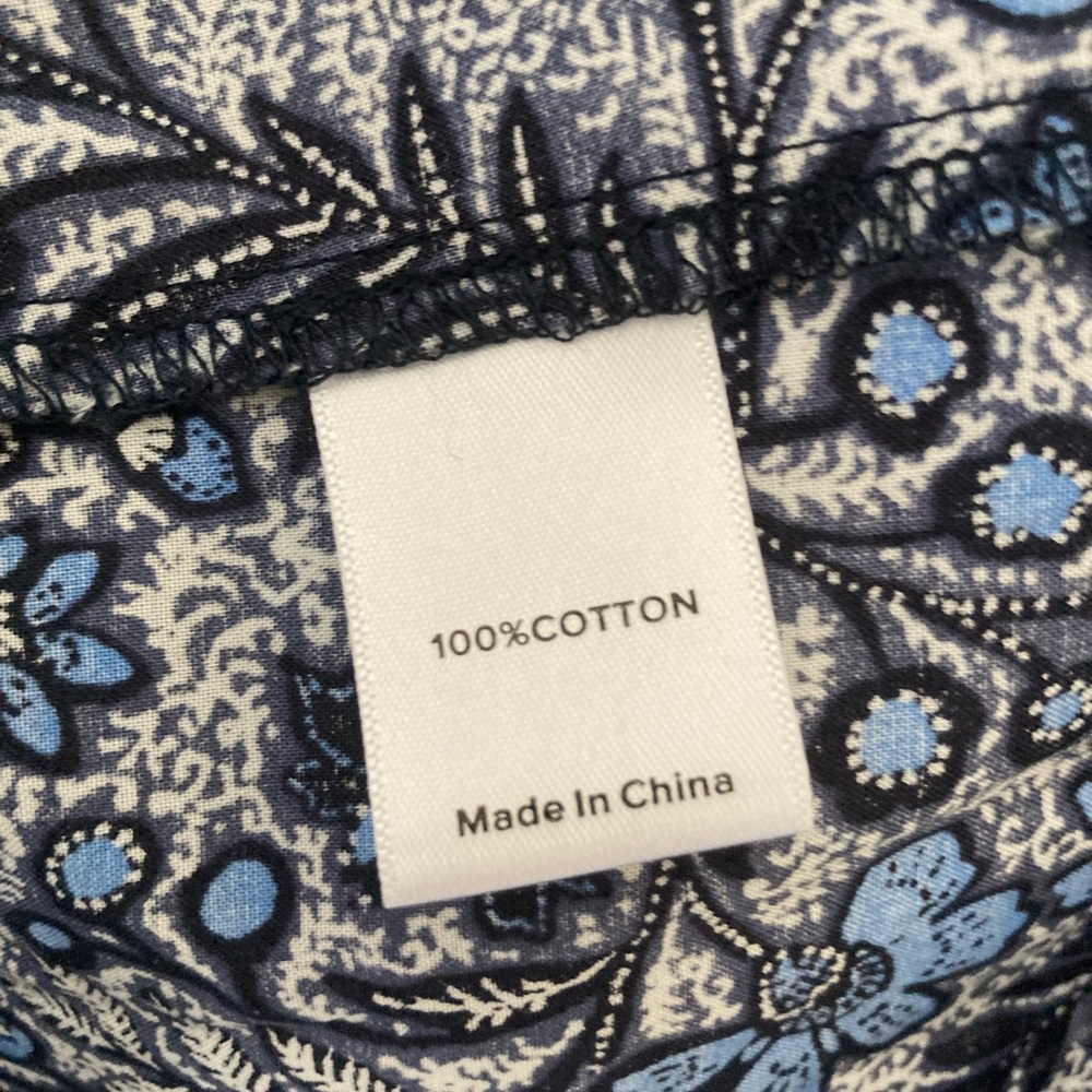 Evereve Sheila Floral Batik Piped Top Blue Black Size S - Picture 8 of 8